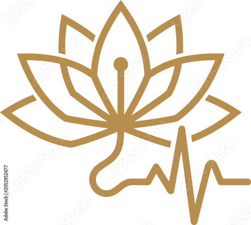 Golden lotus flower with an ecg heartbeat line
