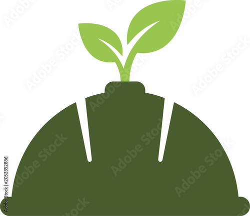 A green plant sprouting from a dark green object