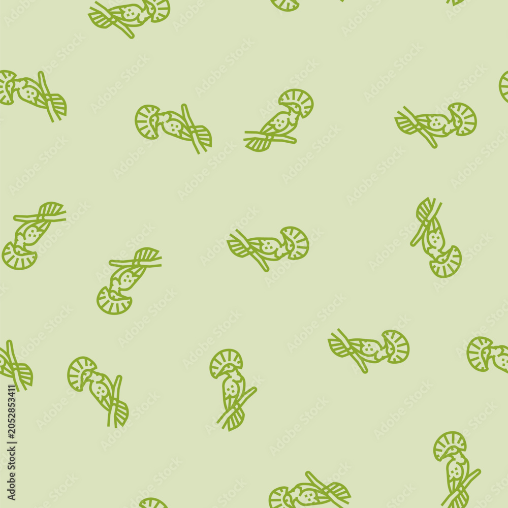 Fototapeta premium royal flycatcher bird exotic vector line seamless pattern royal flycatcher bird exotic sign illustration
