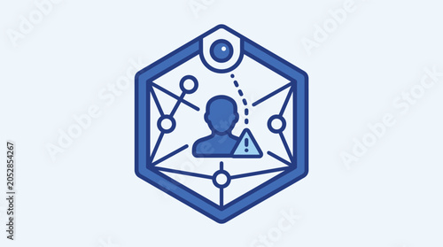 Canvas-taulu Vector icon of a user profile with a warning sign inside a hexagonal network str