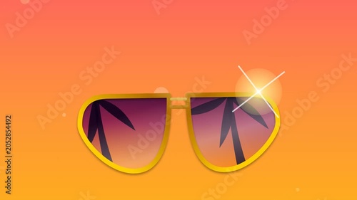 Summer Vacation Sunglasses Motion Design Video, Tropical Sunset Background for Travel Presentation and Social Media Hero Header