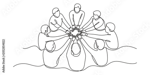 Canvas Print Group of people joining hands together in a circle for unity and teamwork