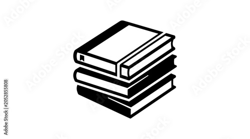 Stack of books with one book slightly open and angled on a white background