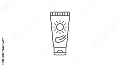 Photos Protective sunscreen tube with sun symbol icon.
