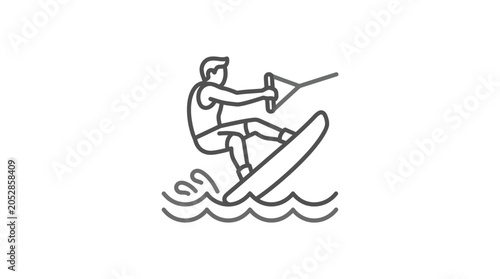Fotografie Wakeboarder riding on waves with tow rope icon.