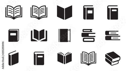 Foto Black and white book icons for publishing industry and academic library interface design