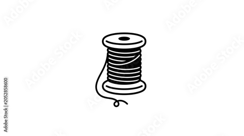 Simple line art illustration of a spool of thread with loose end on white background