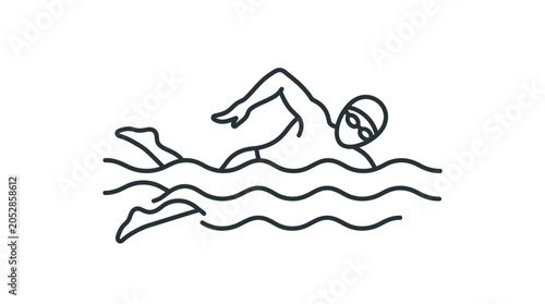 Tableau sur toile Male swimmer with goggles in freestyle stroke outline.