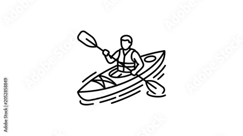 Person paddling a kayak line art illustration.