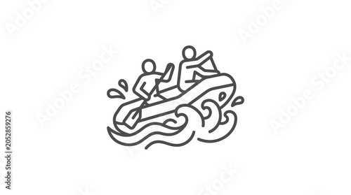 Foto Two people in inflatable raft on choppy water icon.