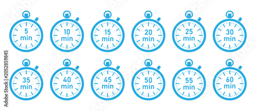 Obraz na płótnie Blue timer collection with 5, 10, 15, 20, 30, 45, and 60 minutes labels
