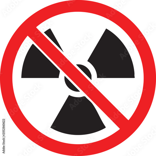 Obraz na plátne Radiation hazard symbol with a red prohibition circle warning sign for danger an