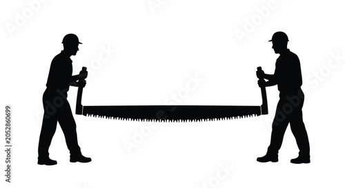 Φωτογραφία Two man crosscut saw silhouette against a white background