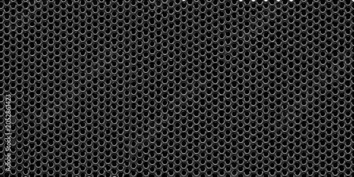 Honeycomb pattern dark gray perforated metal sheet with repeating hexagonal holes
