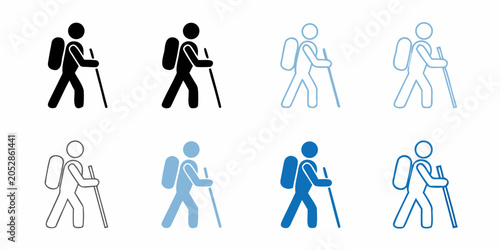 Hiker Pictograms In Various Styles Against A White Background