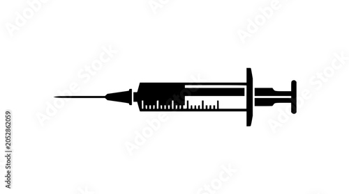 Medical Syringe Icon with Needle Isolated on White Background
