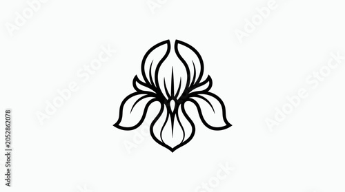 Elegant black outline of a floral iris or lily bloom
