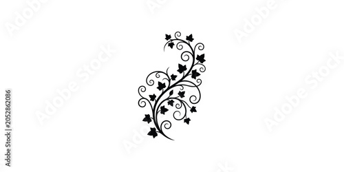 Black Ivy Leaf Swirl Floral Design Element