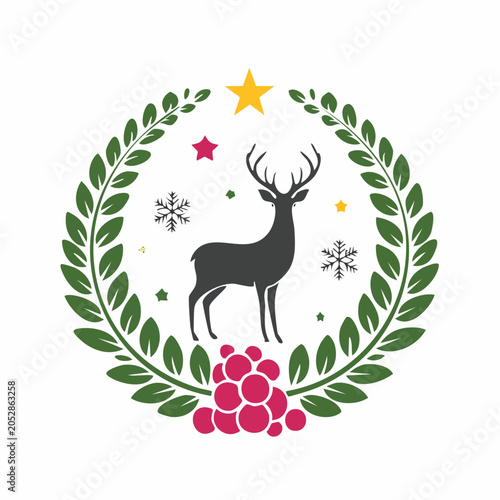 Christmas Deer Wreath with Snowflakes and Berries