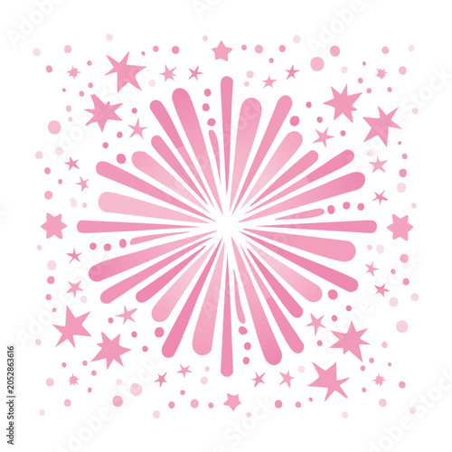 Pink abstract firework burst with stars and dots