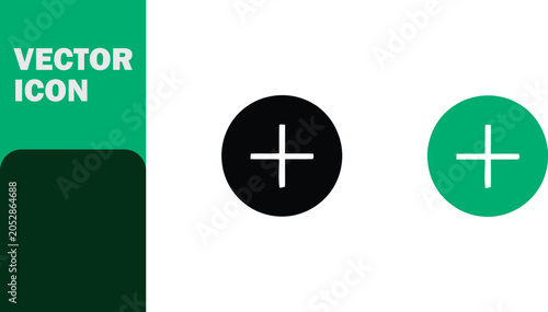 Plus sign vector icon in black and green