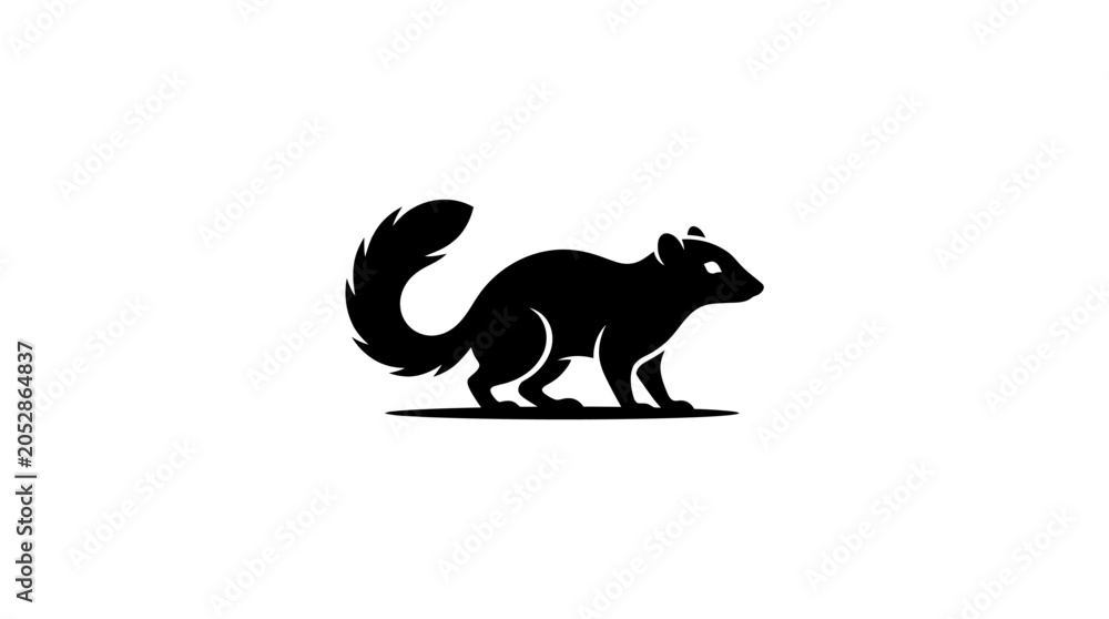 Fototapeta premium Black silhouette of a squirrel standing on a white background