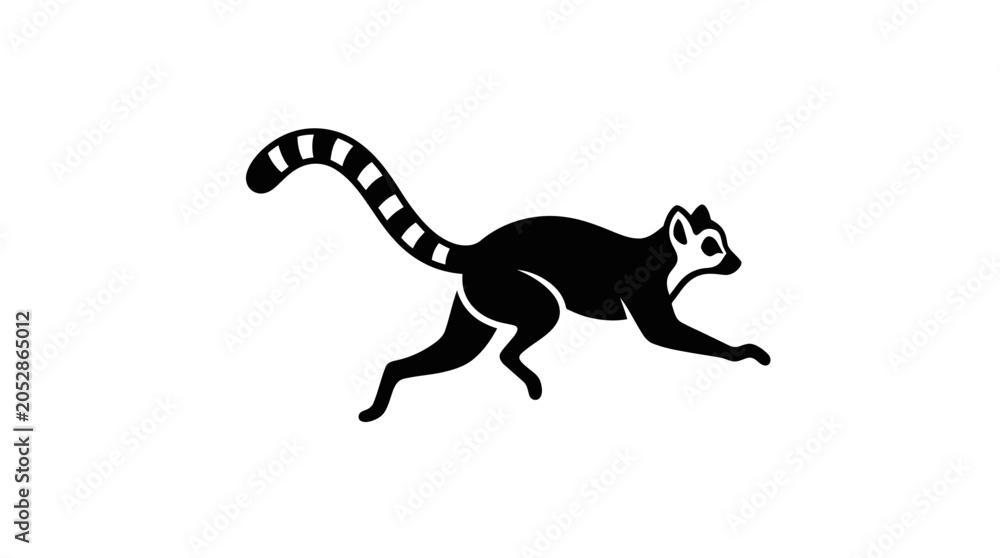 Fototapeta premium Stylized black and white leaping lemur silhouette on white background