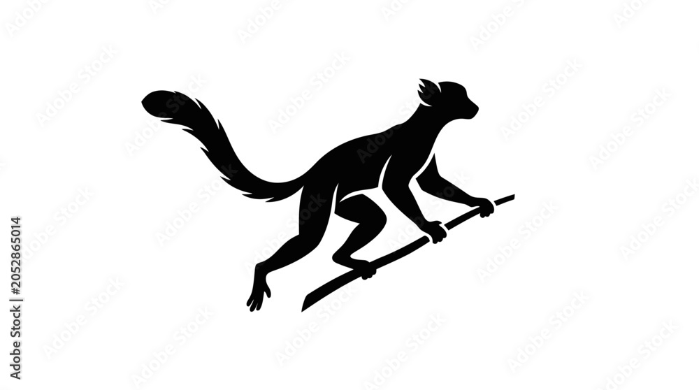 Fototapeta premium Monochrome silhouette illustration of a monkey on a branch