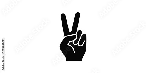 Peace Sign Hand Gesture Icon Black Silhouette