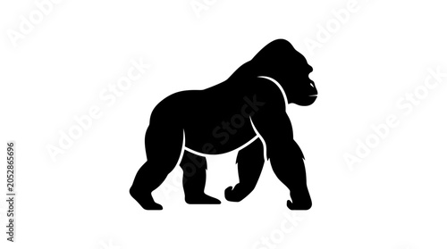 Black silhouette of a gorilla in a walking pose on a white background