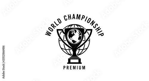 Foto Premium World Championship logo with a stylized trophy and globe, signifying high-level international competition, isolated white background