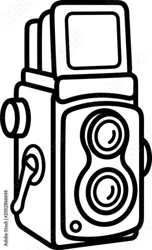 Fotografie Vintage Twin Lens Reflex Camera Illustration, Retro Photography Equipment Icon