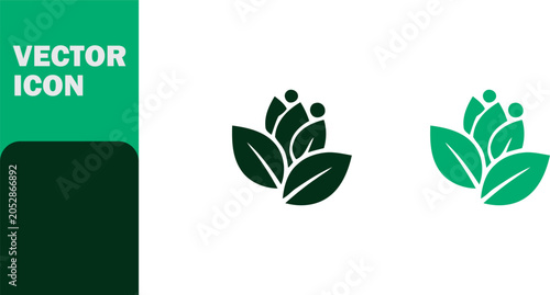 Green leafy logo with people vector icon