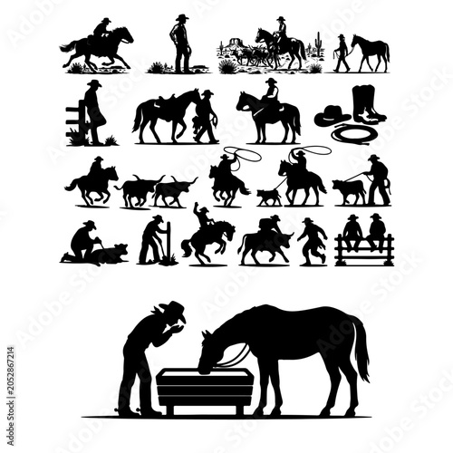 Fotografija Set of horse and rider silhouette vector illustration collection of wild animals
