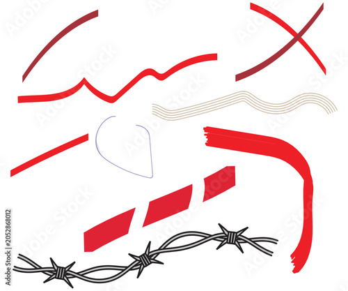 Abstract Decorative Line Elements Set Creative Brush Strokes, Curves and Barbed Wire Vector Collection