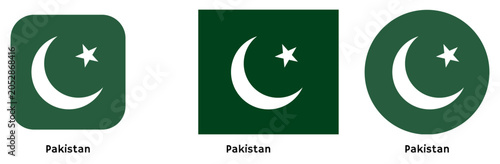 Schilderij op canvas Pakistan flag vector SVG in circle and square curved flag shapes with transparent background
