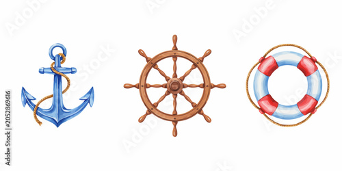 Nautical Themed Icons Set Isolated Background