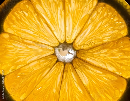 Macro texture of sliced juicy lemon fruit pulp