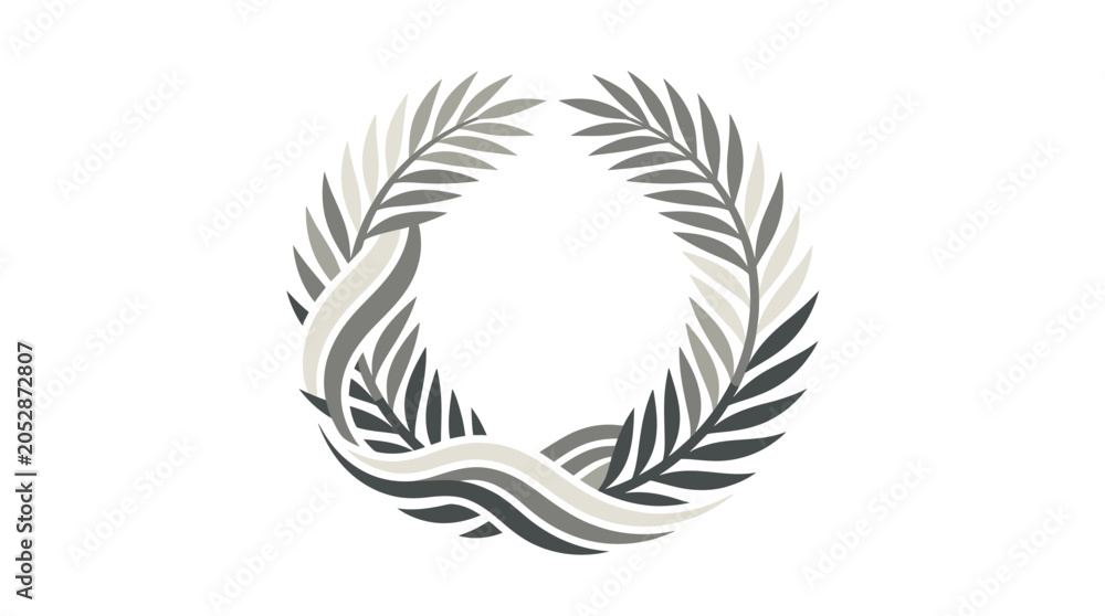 Obraz premium Abstract wave wreath logo in monochromatic gray.