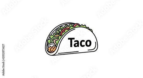 Mexican taco with fresh ingredients line art icon
