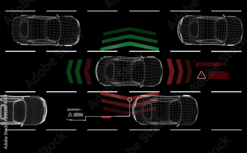 Foto Advanced autonomous vehicle radar system detecting traffic conditions and issuin