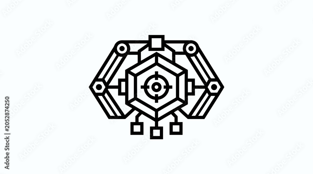 Fototapeta premium Abstract geometric hexagonal structure with symmetrical robotic design