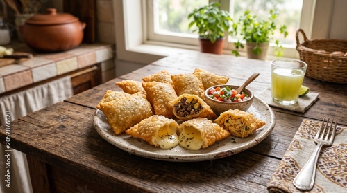Traditional Brazilian Fried Pastries Served on Rustic Table