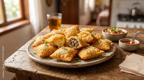 Traditional Brazilian Fried Pastries Served on Rustic Table