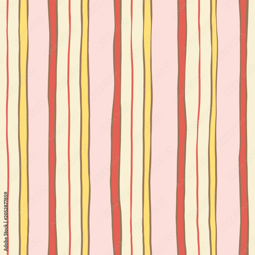 Fototapeta premium Stripes seamless pattern. Pink, red and yellow lines girly print. Hand drown line sweet background