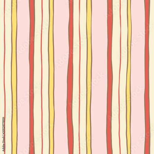 Stripes seamless pattern. Pink, red and yellow lines girly print. Hand drown line sweet background
