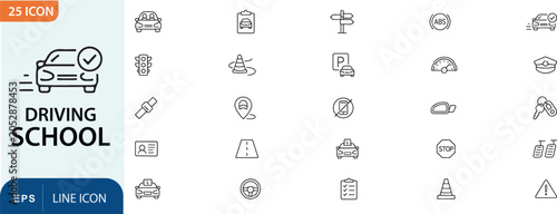 Obraz na płótnie Driving school line icons set