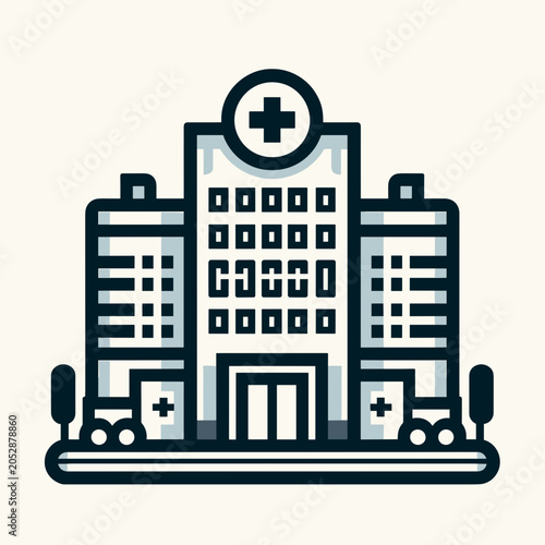 Hospital building illustration in minimal style with soft colors