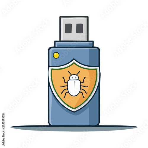 Cartoon USB drive with shield and insect