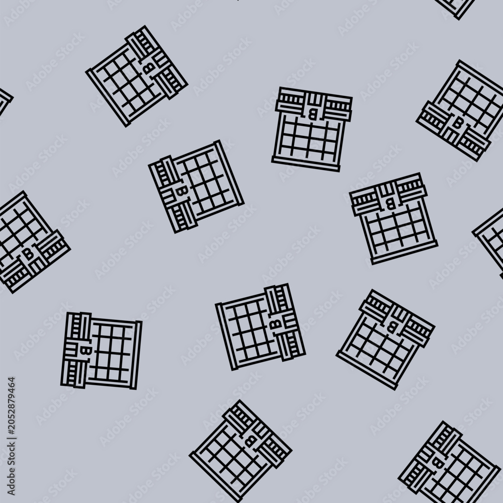 Naklejka premium urban bank building vector line seamless pattern urban bank building sign illustration